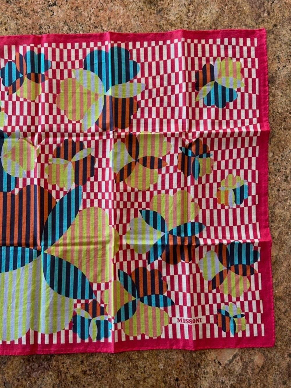 Vintage Missoni Cotton Pocket Square Handkerchief Scarf 16.5" x 16"